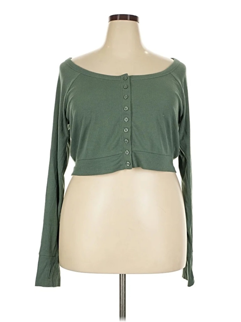 Combo sale 2 Crop Button-Front Long Sleeve Top - Green and pink/orange